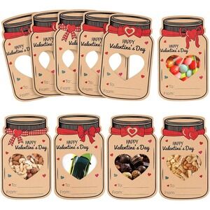 Valentine Kraft Jar Favor Boxes Kids Treat Holders Heart Cutout‎ 10 Pack